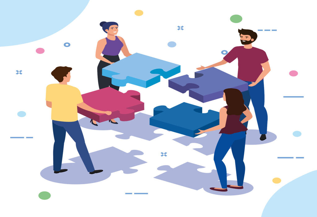 An image depicting teamwork people with puzzle pieces vector illustration design.