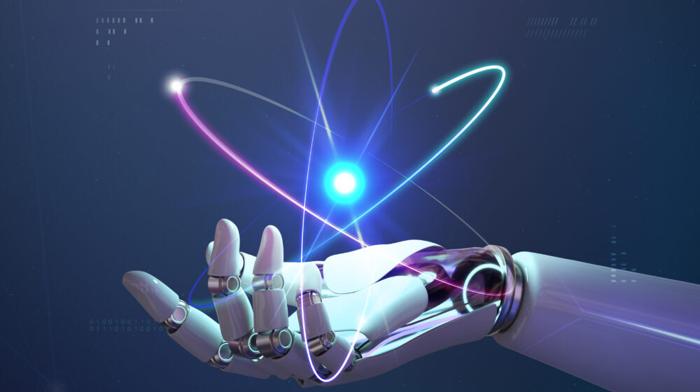 A robot hand having an imaginary nuclear energy in the hand.