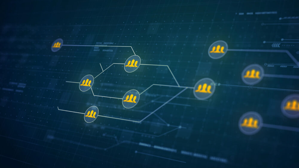 Group of People's Network illustrated in a Circuit Board Link