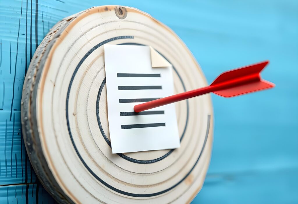 A red arrow piercing a wooden target.