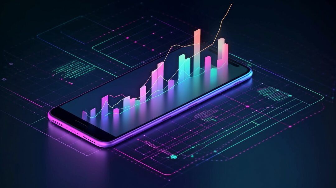 Smartphone application with business graph and analytics data on it.